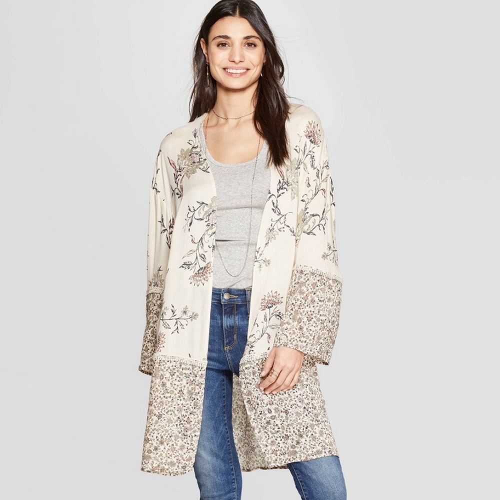 Women's Long Sleeve Floral Print Kimono Jacket